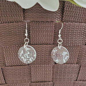 Round Earrings, Drop Earrings, Resin Earrings, Earrings - Handmade round resin drop earrings with silver flakes.