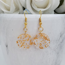 Load image into Gallery viewer, Round Earrings, Drop Earrings, Resin Earrings, Earrings - Handmade round resin drop earrings with gold flakes.