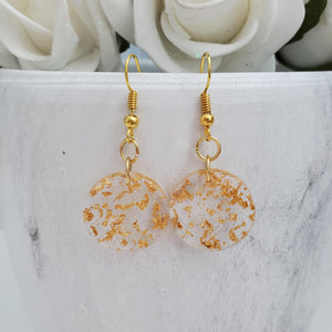 Round Earrings, Drop Earrings, Resin Earrings, Earrings - Handmade round resin drop earrings with gold flakes.