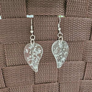 Leaf Earrings, Drop Earrings, Resin Earrings, Earrings - Handmade resin leaf drop earrings with silver flakes.