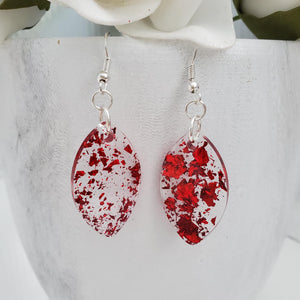 Drop Earrings, Teardrop Earrings, Resin Earrings, Earrings - handmade teardrop resin earrings with red flakes