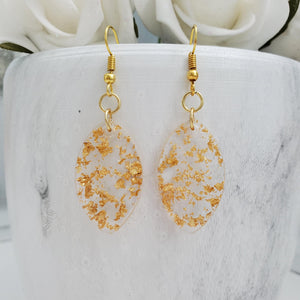 Drop Earrings, Teardrop Earrings, Resin Earrings, Earrings - handmade teardrop resin earrings with gold flakes