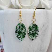 Load image into Gallery viewer, Drop Earrings, Teardrop Earrings, Resin Earrings, Earrings - handmade teardrop resin earrings with green flakes