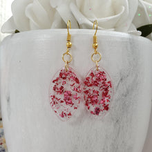 Load image into Gallery viewer, Drop Earrings, Teardrop Earrings, Resin Earrings, Earrings - handmade teardrop resin earrings with pink flakes