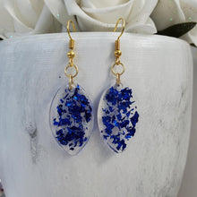 Load image into Gallery viewer, Drop Earrings, Teardrop Earrings, Resin Earrings, Earrings - handmade teardrop resin earrings with blue flakes