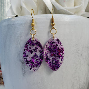 Drop Earrings, Teardrop Earrings, Resin Earrings, Earrings - handmade teardrop resin earrings with purple flakes