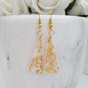 Triangular Earrings, Long Earrings, Earrings - handmade resin triangular drop earrings with gold flakes