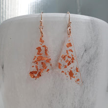 Load image into Gallery viewer, Long Earrings - Triangular Earrings - Earrings - Handmade resin triangular drop earrings with rose gold flakes