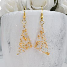 Load image into Gallery viewer, Long Earrings - Triangular Earrings - Earrings - Handmade resin triangular drop earrings with gold flakes