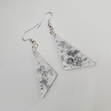 Load image into Gallery viewer, Long Earrings - Triangular Earrings - Earrings - Handmade resin triangular drop earrings with silver flakes