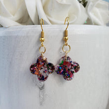 Load image into Gallery viewer, Flower Earrings - Dangle Earrings - Earrings - Handmade resin flower shape dangle drop earrings with multi-color flakes