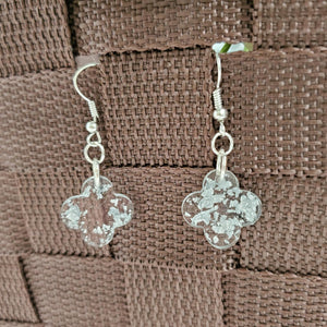 Flower Earrings - Dangle Earrings - Earrings - Handmade resin flower shape dangle drop earrings with silver flakes
