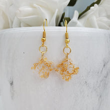 Load image into Gallery viewer, Flower Earrings - Dangle Earrings - Earrings - Handmade resin flower shape dangle drop earrings with gold flakes