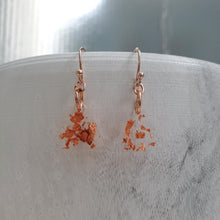 Load image into Gallery viewer, Dangle Earrings - Earrings - Triangular Earrings - Handmade rectangular resin drop earrings with rose gold flakes