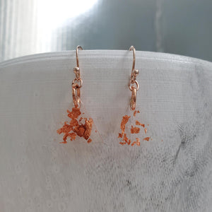 Dangle Earrings - Earrings - Triangular Earrings - Handmade rectangular resin drop earrings with rose gold flakes