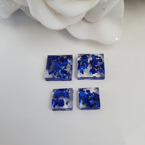 Square Earrings, Square Studs, Resin Earrings, Earrings - Handmade resin square earrings with blue flakes.