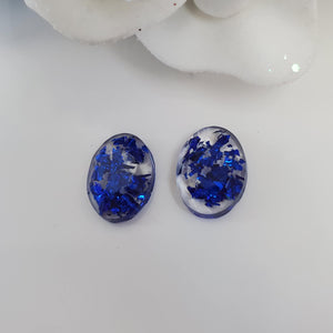 Oval Earrings, Stud Earrings, Resin Earrings, Earrings - Handmade resin oval stud earrings made with blue flakes.