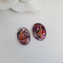 Load image into Gallery viewer, Oval Earrings, Stud Earrings, Resin Earrings, Earrings - Handmade resin oval stud earrings made with multi-color flakes.