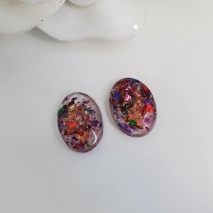Oval Earrings, Stud Earrings, Resin Earrings, Earrings - Handmade resin oval stud earrings made with multi-color flakes.