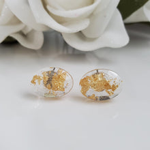 Load image into Gallery viewer, Oval Earrings, Stud Earrings, Resin Earrings, Earrings - Handmade resin oval stud earrings made with gold flakes.