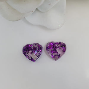 Heart Earrings, Post Earrings, Resin Earrings, Earrings - handmade resin stud earring made with purple flakes