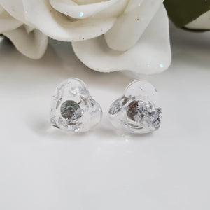 Heart Earrings, Post Earrings, Resin Earrings, Earrings - handmade resin stud earring made with silver flakes