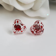 Load image into Gallery viewer, Heart Earrings, Post Earrings, Resin Earrings, Earrings - handmade resin stud earring made with red flakes