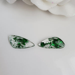 Shell Earrings, Post Earrings, Resin Earrings, Earrings - Handmade resin shell shape stud earrings made with green flakes.