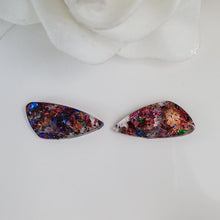 Load image into Gallery viewer, Shell Earrings, Post Earrings, Resin Earrings, Earrings - Handmade resin shell shape stud earrings made with multi-color flakes.