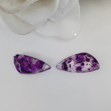 Load image into Gallery viewer, Shell Earrings, Post Earrings, Resin Earrings, Earrings - Handmade resin shell shape stud earrings made with purple flakes.