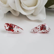 Load image into Gallery viewer, Shell Earrings, Post Earrings, Resin Earrings, Earrings - Handmade resin shell shape stud earrings made with red flakes.