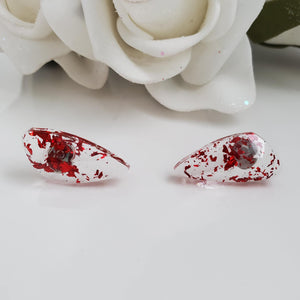 Shell Earrings, Post Earrings, Resin Earrings, Earrings - Handmade resin shell shape stud earrings made with red flakes.