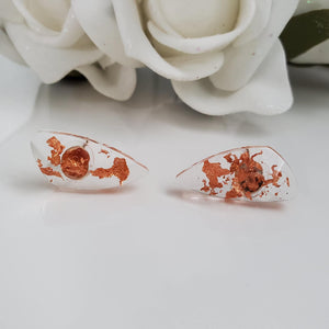 Shell Earrings, Post Earrings, Resin Earrings, Earrings - Handmade resin shell shape stud earrings made with rose gold flakes.