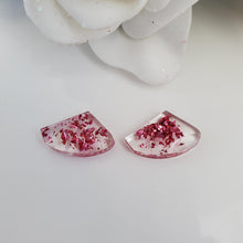 Load image into Gallery viewer, Post Earrings, Shell Earrings, Resin Earrings, Earrings - Handmade resin shell shape stud earrings with pink flakes.