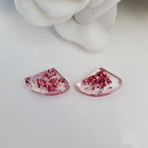 Post Earrings, Shell Earrings, Resin Earrings, Earrings - Handmade resin shell shape stud earrings with pink flakes.