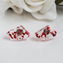 Load image into Gallery viewer, Post Earrings, Shell Earrings, Resin Earrings, Earrings - Handmade resin shell shape stud earrings with red flakes.