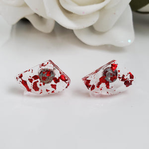 Post Earrings, Shell Earrings, Resin Earrings, Earrings - Handmade resin shell shape stud earrings with red flakes.