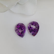 Load image into Gallery viewer, Teardrop Earrings, Post Earrings, Resin Earrings, Earrings - handmade teardrop resin stud earrings with purple flakes