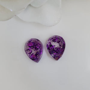 Teardrop Earrings, Post Earrings, Resin Earrings, Earrings - handmade teardrop resin stud earrings with purple flakes