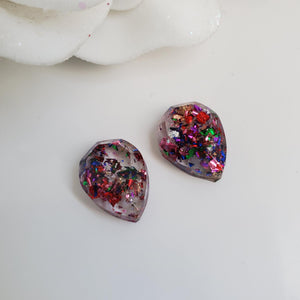 Teardrop Earrings, Post Earrings, Resin Earrings, Earrings - handmade teardrop resin stud earrings with multi-color flakes