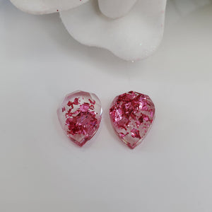 Teardrop Earrings, Post Earrings, Resin Earrings, Earrings - handmade teardrop resin stud earrings with pink flakes