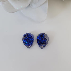 Teardrop Earrings, Post Earrings, Resin Earrings, Earrings - handmade teardrop resin stud earrings with blue flakes