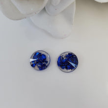 Load image into Gallery viewer, Round Earrings, Post Earrings, Resin Earrings, Earrings - handmade resin round stud earrings with blue flakes