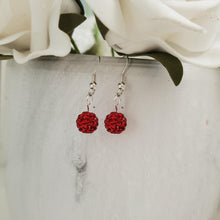 Load image into Gallery viewer, Handmade pave crystal rhinestone dangle drop earrings - light siam (red) or custom color - Drop Earrings - Rhinestone Earrings - Earrings