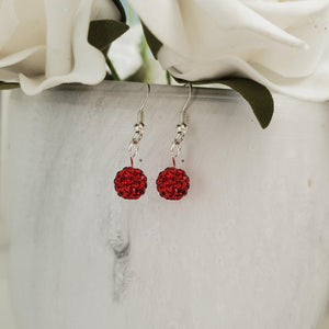Handmade pave crystal rhinestone dangle drop earrings - light siam (red) or custom color - Drop Earrings - Rhinestone Earrings - Earrings