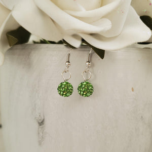 Handmade pave crystal rhinestone dangle drop earrings - peridot (light green) or custom color - Drop Earrings - Rhinestone Earrings - Earrings