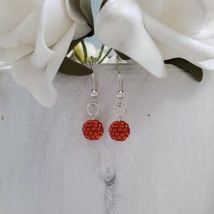 Handmade pave crystal rhinestone dangle drop earrings - hyacinth (orange) or custom color - Drop Earrings - Rhinestone Earrings - Earrings