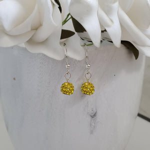 Handmade pave crystal rhinestone dangle drop earrings - citrine (yellow) or custom color - Drop Earrings - Rhinestone Earrings - Earrings