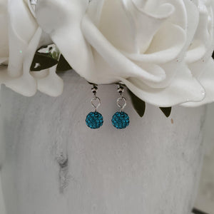 Handmade pave crystal rhinestone dangle drop earrings - blue zircon or custom color - Drop Earrings - Rhinestone Earrings - Earrings