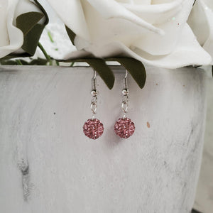 Handmade pave crystal rhinestone dangle drop earrings - rosaline or custom color - Drop Earrings - Rhinestone Earrings - Earrings